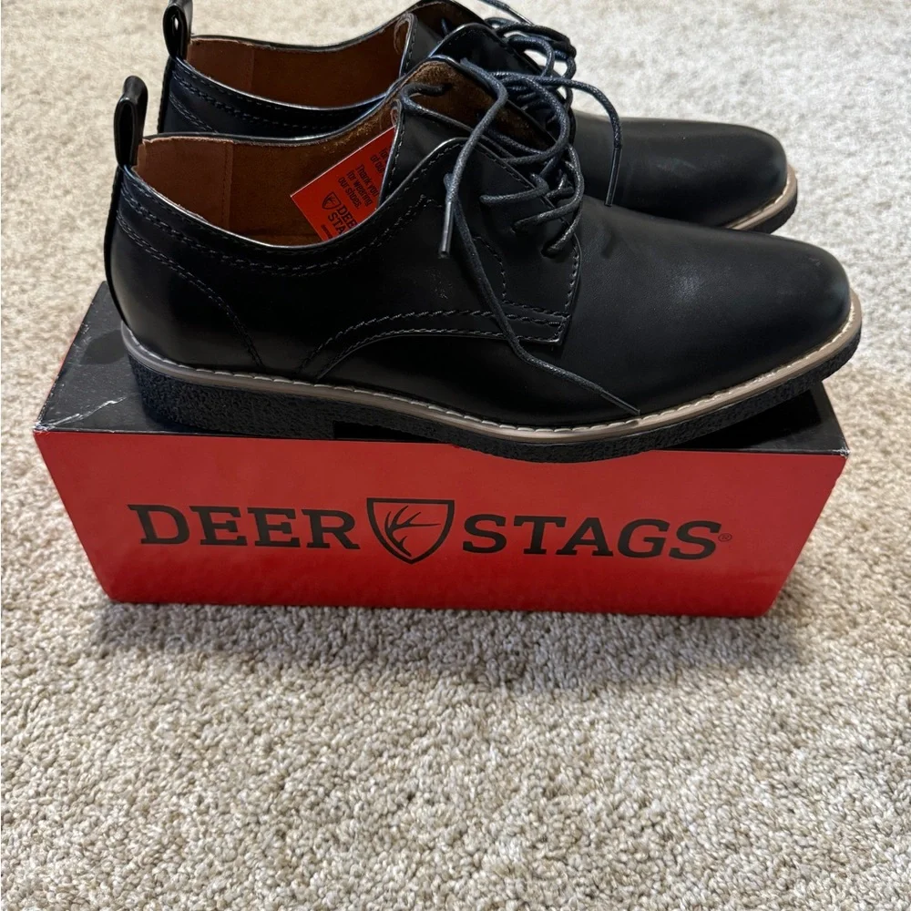 Size 6 Boy’s Deer Stags Black Zander Square Round Dress Shoes